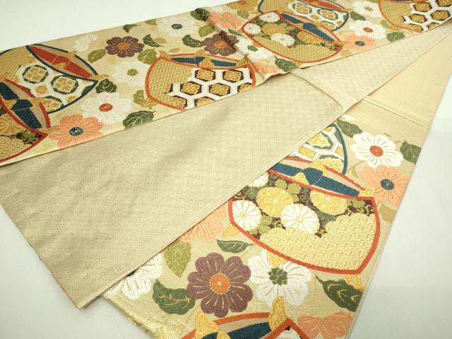 平和屋着物▼佐賀錦　六通柄袋帯　唐織　舞花文　金糸　正絹　逸品　DAAU6233sf