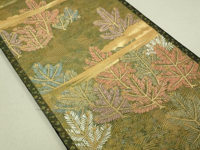 平和屋着物▼六通柄袋帯　松葉文　本うるし箔　金糸　正絹　逸品　DAAU6306sf