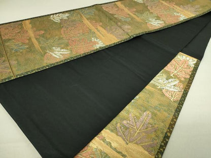 平和屋着物▼六通柄袋帯　松葉文　本うるし箔　金糸　正絹　逸品　DAAU6306sf