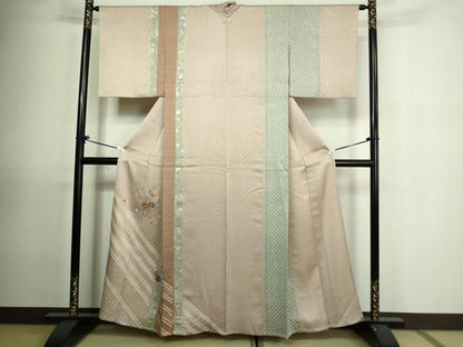 平和屋着物▽訪問着 単衣 刺繍 絞り 花籠文 金銀彩 正絹 逸品 DAAU6372sf