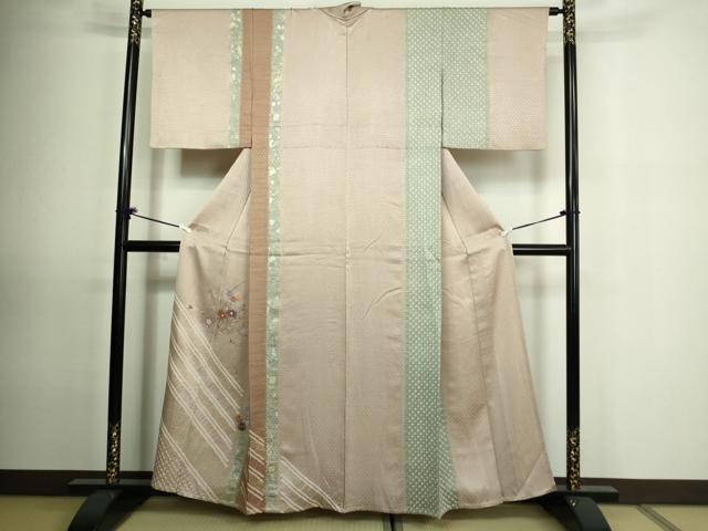 平和屋着物▽訪問着 単衣 刺繍 絞り 花籠文 金銀彩 正絹 逸品 DAAU6372sf