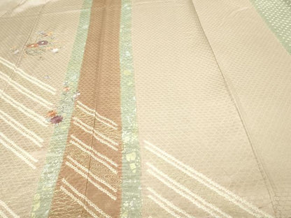 平和屋着物▽訪問着 単衣 刺繍 絞り 花籠文 金銀彩 正絹 逸品 DAAU6372sf