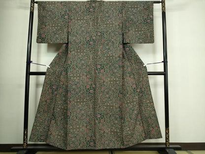 平和屋着物▽小紋 単衣 更紗花文 洗える着物 DAAU6376sf
