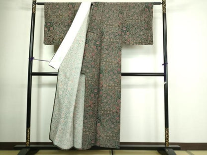 平和屋着物▽小紋 単衣 更紗花文 洗える着物 DAAU6376sf