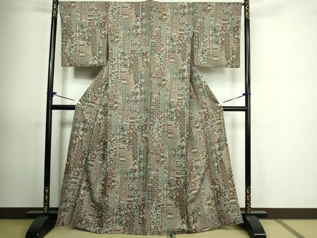 平和屋着物▽小紋 単衣 更紗花文 洗える着物 DAAU6379sf
