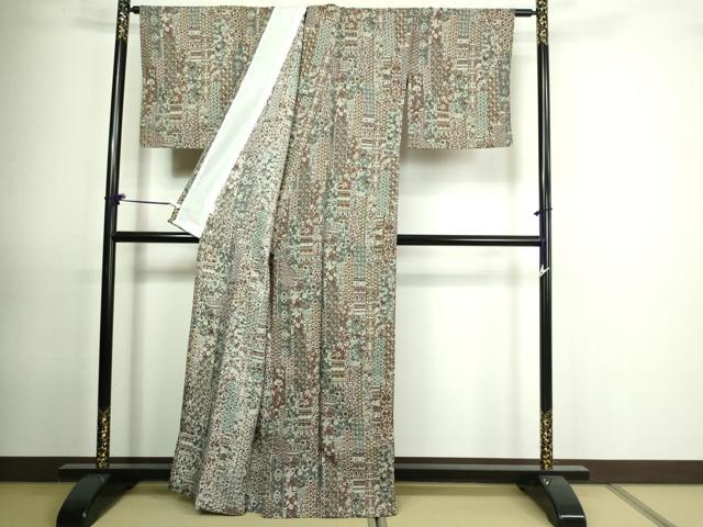平和屋着物▽小紋 単衣 更紗花文 洗える着物 DAAU6379sf