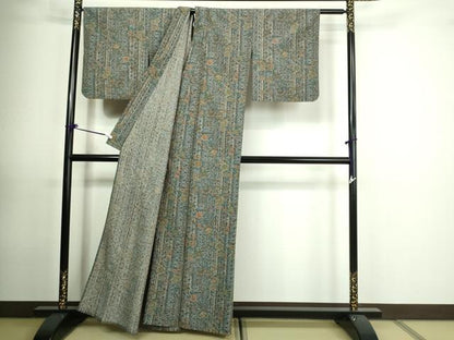 平和屋着物▽小紋 単衣 更紗花文 洗える着物 DAAU6381sf