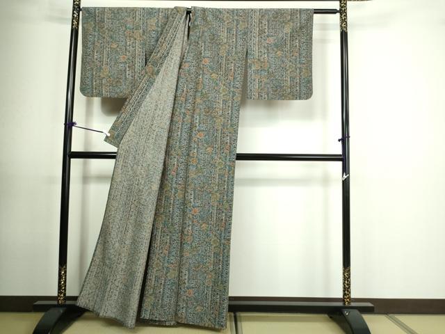 平和屋着物▽小紋 単衣 更紗花文 洗える着物 DAAU6381sf