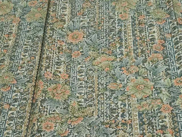 平和屋着物▽小紋 単衣 更紗花文 洗える着物 DAAU6381sf