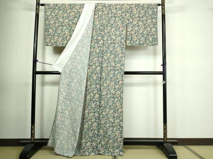 平和屋着物▽小紋 単衣 草花文 洗える着物 DAAU6384sf