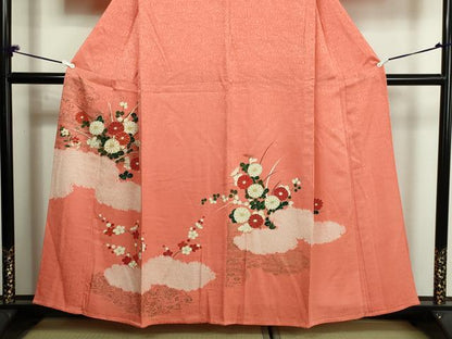 平和屋着物▽訪問着 単衣 駒刺繍 絞り 草花文 金彩 正絹 逸品 DAAU6386sf