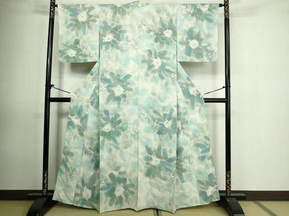 平和屋着物▽上質な小紋　単衣　草花文　正絹　逸品　DAAU6387sf