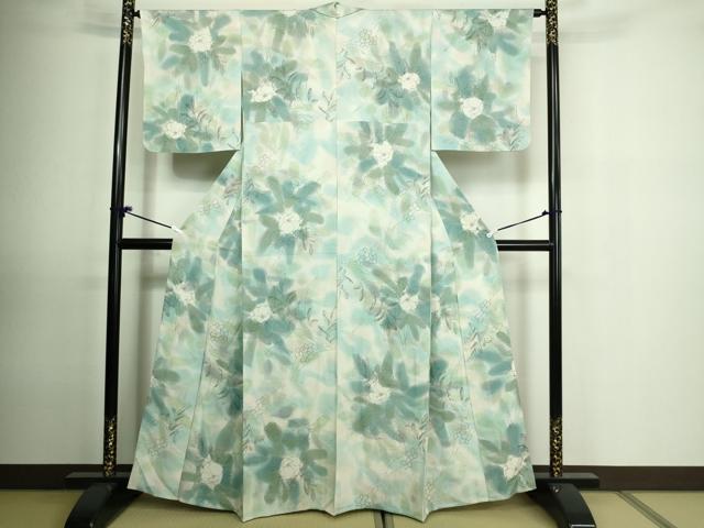 平和屋着物▽上質な小紋　単衣　草花文　正絹　逸品　DAAU6387sf