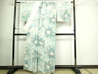 平和屋着物▽上質な小紋　単衣　草花文　正絹　逸品　DAAU6387sf