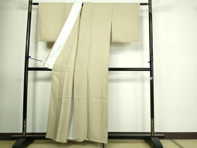 平和屋着物▽色無地 単衣 紗綾形地紋 薄卵色 洗える着物 DAAU6388sf