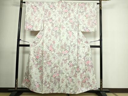 平和屋着物▽上質な小紋 単衣 草花文 正絹 逸品 DAAU6389sf