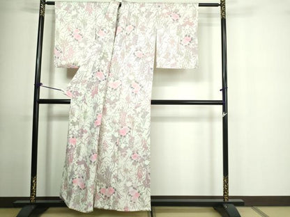 平和屋着物▽上質な小紋 単衣 草花文 正絹 逸品 DAAU6389sf