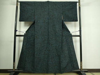 平和屋着物▽結城紬 単衣 草花文 正絹 逸品 DAAU6390sf