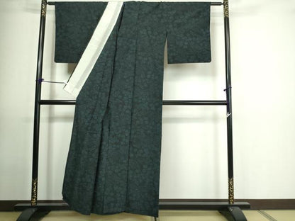 平和屋着物▽結城紬 単衣 草花文 正絹 逸品 DAAU6390sf