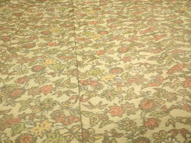 平和屋着物▽上質な紬 単衣 草花文 正絹 逸品 DAAU6394sf