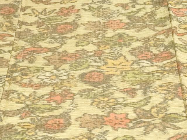 平和屋着物▽上質な紬 単衣 草花文 正絹 逸品 DAAU6394sf
