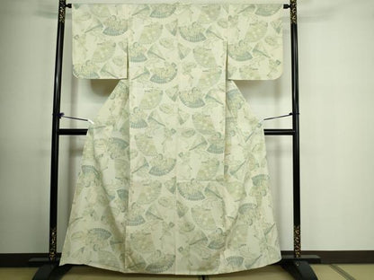 平和屋着物▽本塩沢 単衣 檜扇花文 正絹 逸品 DAAU6396sf