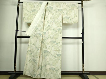 平和屋着物▽本塩沢 単衣 檜扇花文 正絹 逸品 DAAU6396sf