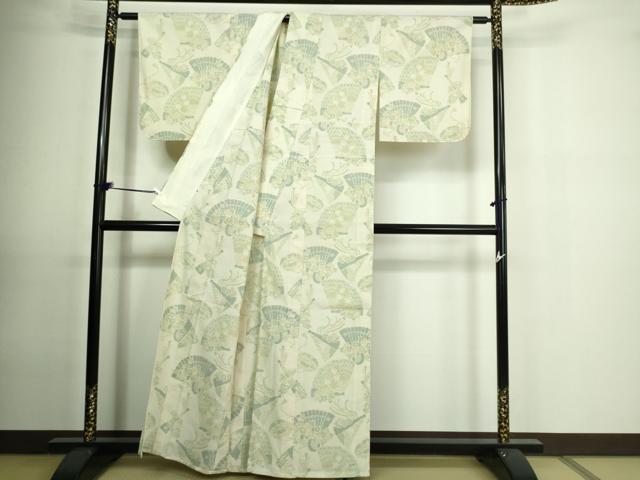 平和屋着物▽本塩沢 単衣 檜扇花文 正絹 逸品 DAAU6396sf