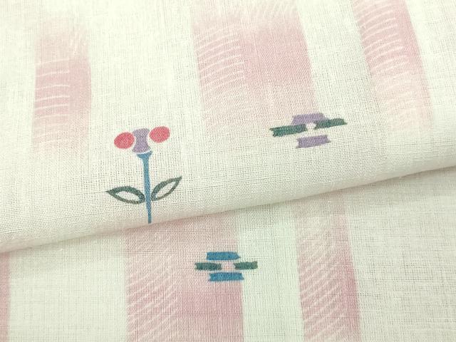 平和屋着物＊夏物　小紋　紗　草花文　洗える着物　DAAU6397sf