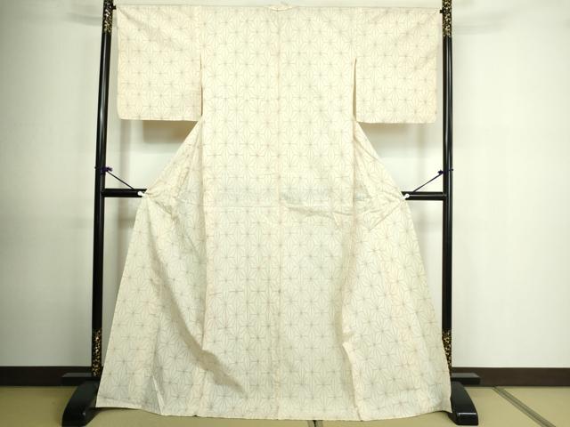 平和屋着物▽上質な紬 単衣 麻の葉文様 ロング丈 正絹 逸品 DAAU6398sf
