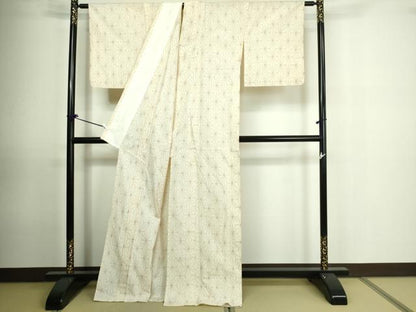 平和屋着物▽上質な紬 単衣 麻の葉文様 ロング丈 正絹 逸品 DAAU6398sf