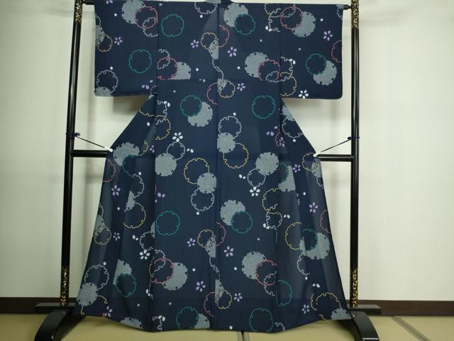 平和屋着物▽小紋 単衣 雪輪花文 洗える着物 DAAU6402sf