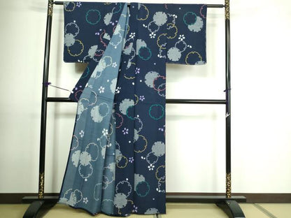 平和屋着物▽小紋 単衣 雪輪花文 洗える着物 DAAU6402sf