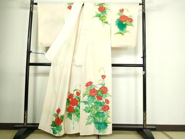 平和屋着物▽訪問着　単衣　手描き　草花文　暈し染め　正絹　逸品　DAAU6403sf