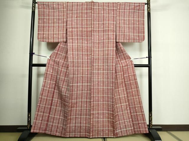 平和屋着物▽上質な紬 単衣 十字絣 正絹 逸品 DAAU6405sf