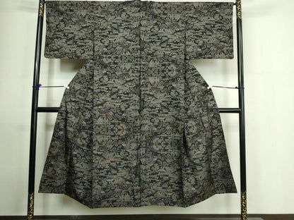 平和屋着物▽本場大島紬 単衣 9マルキ 風景文 正絹 逸品 DAAU6406sf