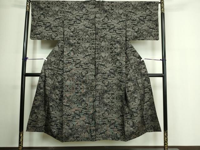 平和屋着物▽本場大島紬 単衣 9マルキ 風景文 正絹 逸品 DAAU6406sf