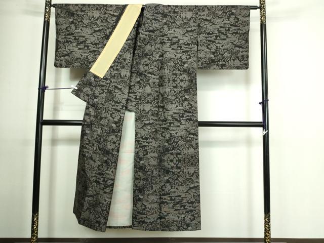 平和屋着物▽本場大島紬 単衣 9マルキ 風景文 正絹 逸品 DAAU6406sf