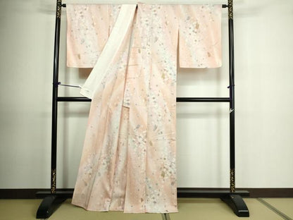 平和屋着物▽上質な小紋 単衣 花蝶文 暈し染め 金彩 やまと誂製 正絹 逸品 未使用 DAAU6408sf