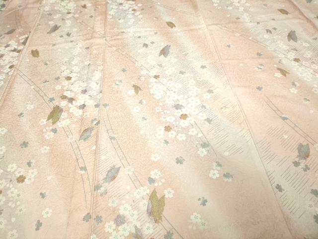 平和屋着物▽上質な小紋 単衣 花蝶文 暈し染め 金彩 やまと誂製 正絹 逸品 未使用 DAAU6408sf