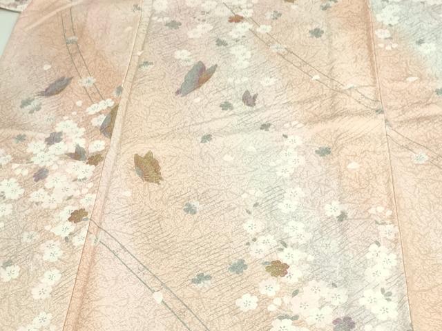 平和屋着物▽上質な小紋 単衣 花蝶文 暈し染め 金彩 やまと誂製 正絹 逸品 未使用 DAAU6408sf