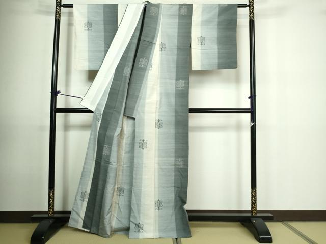 平和屋着物▽上質な紬 単衣 草花文 正絹 逸品 DAAU6409sf