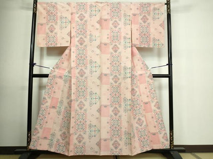 平和屋着物▽上質な紬 単衣 花唐草文 正絹 逸品 DAAU6410sf