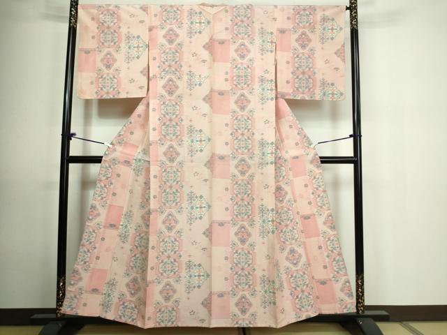 平和屋着物▽上質な紬 単衣 花唐草文 正絹 逸品 DAAU6410sf