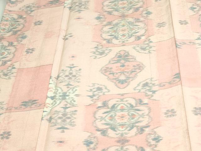 平和屋着物▽上質な紬 単衣 花唐草文 正絹 逸品 DAAU6410sf