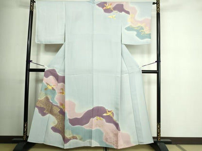 平和屋着物▽訪問着 単衣 駒刺繍 鳳凰文 暈し染め 金彩 正絹 逸品 DAAU6413sf