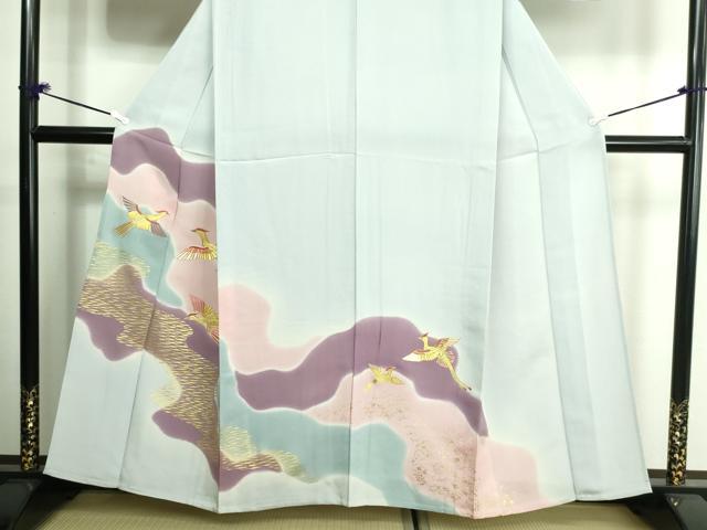 平和屋着物▽訪問着 単衣 駒刺繍 鳳凰文 暈し染め 金彩 正絹 逸品 DAAU6413sf