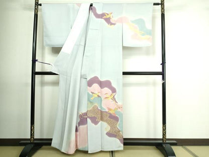 平和屋着物▽訪問着 単衣 駒刺繍 鳳凰文 暈し染め 金彩 正絹 逸品 DAAU6413sf