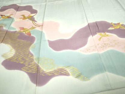 平和屋着物▽訪問着 単衣 駒刺繍 鳳凰文 暈し染め 金彩 正絹 逸品 DAAU6413sf