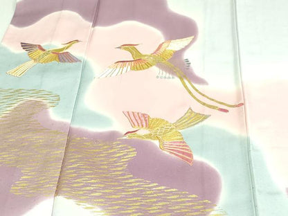 平和屋着物▽訪問着 単衣 駒刺繍 鳳凰文 暈し染め 金彩 正絹 逸品 DAAU6413sf